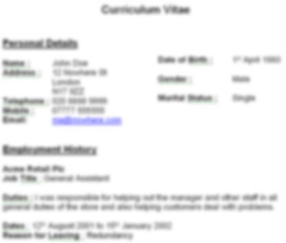 A poorly-laid-out CV, blurred to show how an employer scans it