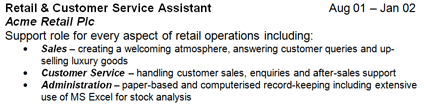 Good employment history layout - clear job title, specific achievements, clean structure